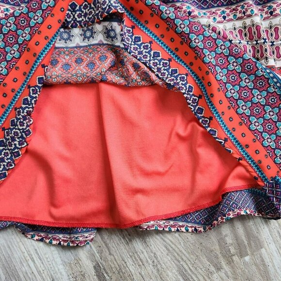 Boho V-Neck Plunge Summer Dress Kimono Sleeve Pockets Multi-Color Print - Picture 8 of 14